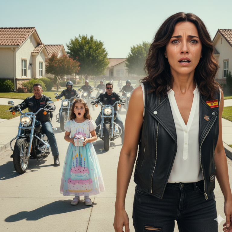 Nadie apareció en la fiesta de cumpleaños de mi hija. Mi teléfono vibró con un mensaje que me rompió el corazón: “¿Quién iría a la fiesta de una niña sin padre?”. Sonreí a través del dolor para que ella no lo viera. Pero justo cuando estábamos a punto de soplar las velas, el suelo empezó a retumbar. Un rugido de motores llenó la calle: una fila de motocicletas se detenía afuera. Los ojos de mi hija se abrieron de par en par, su voz tembaba: “Mamá… esos son los amigos de papá. Esa es la carta que les envié…”.
