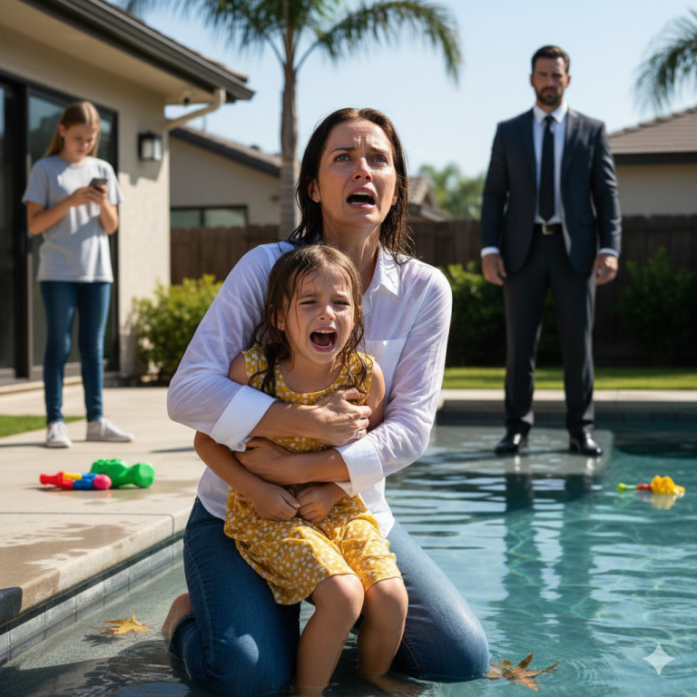 “Mi hermana empujó a mi hijo de 8 años a la piscina ‘por visitas’ mientras mis padres me sujetaban y se reían. Pensaron que era solo contenido, hasta que la enfermera callada y divorciada a la que despreciaban salió de su mansión sabiendo exactamente cómo arrebatarles todo lo que amaban.”