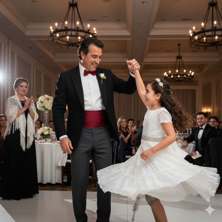 Un conserje de padre soltero baila con una niña discapacitada, sin darse cuenta de que su madre multimillonaria los está mirando justo al lado.