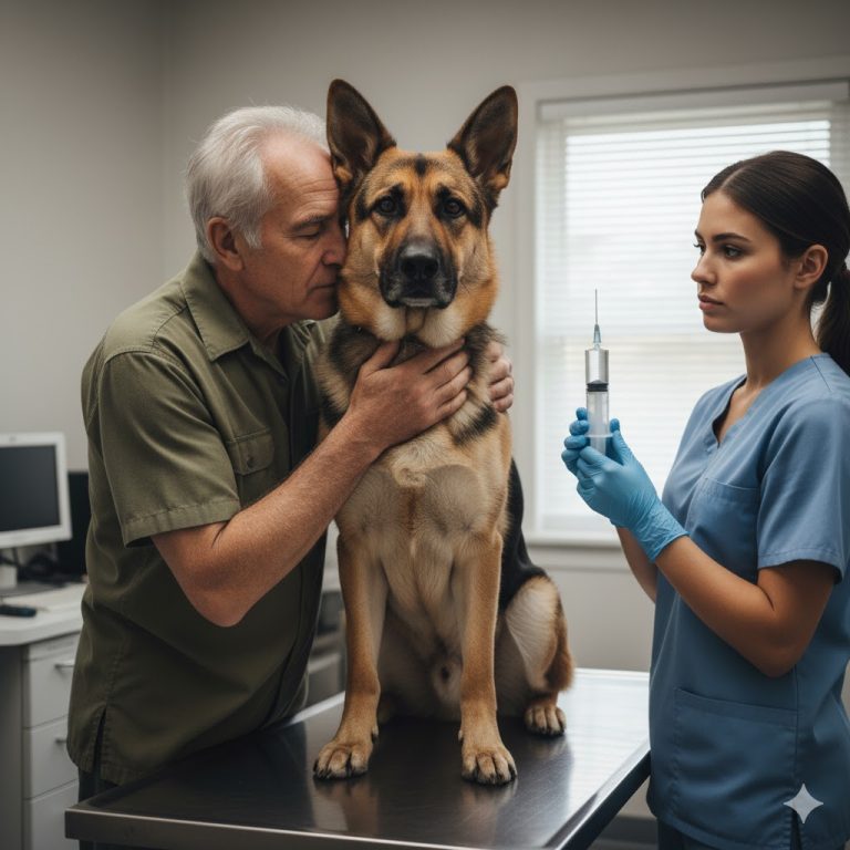 Le chien serra son maître dans ses pattes pour la dernière fois avant l’euthanasie, et soudain la vétérinaire cria : « Stop ! » — ce qui se passa ensuite fit éclater en sanglots tout le personnel de la clinique.